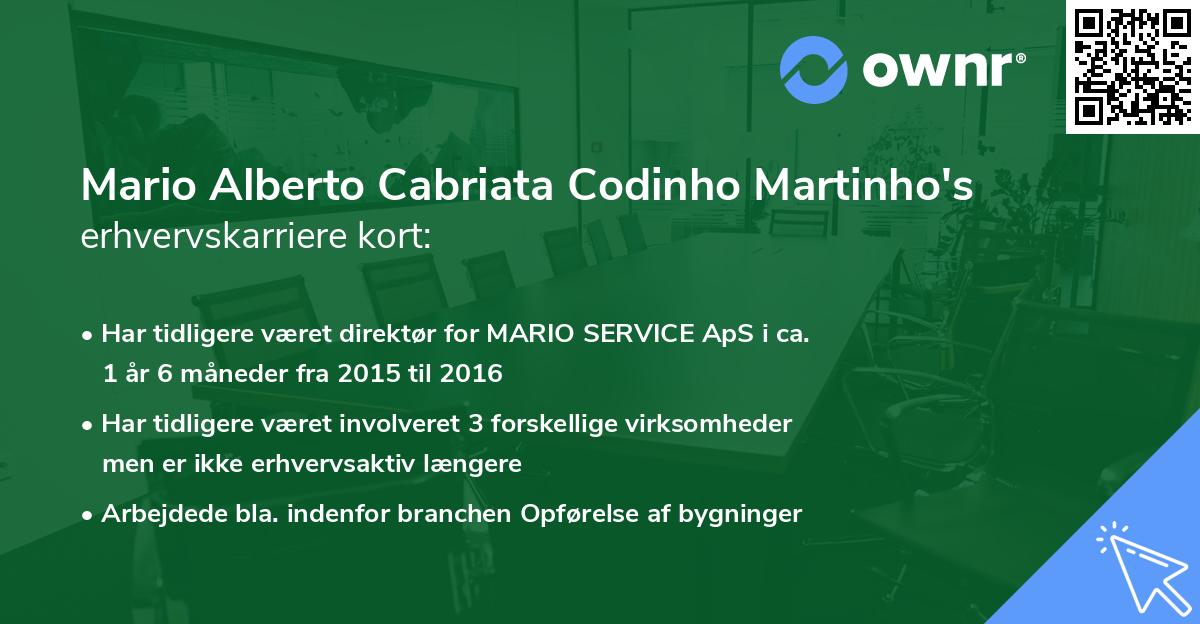Mario Alberto Cabriata Codinho Martinho's erhvervskarriere kort