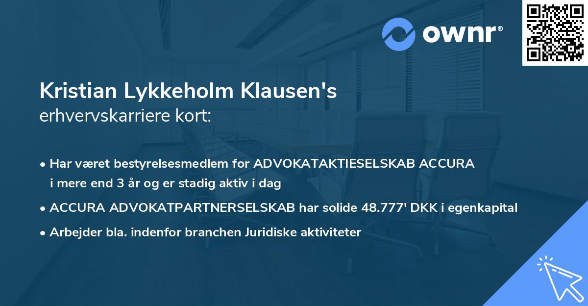 Kristian Lykkeholm Klausen's erhvervskarriere kort