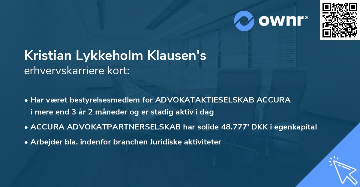 Kristian Lykkeholm Klausen's erhvervskarriere kort