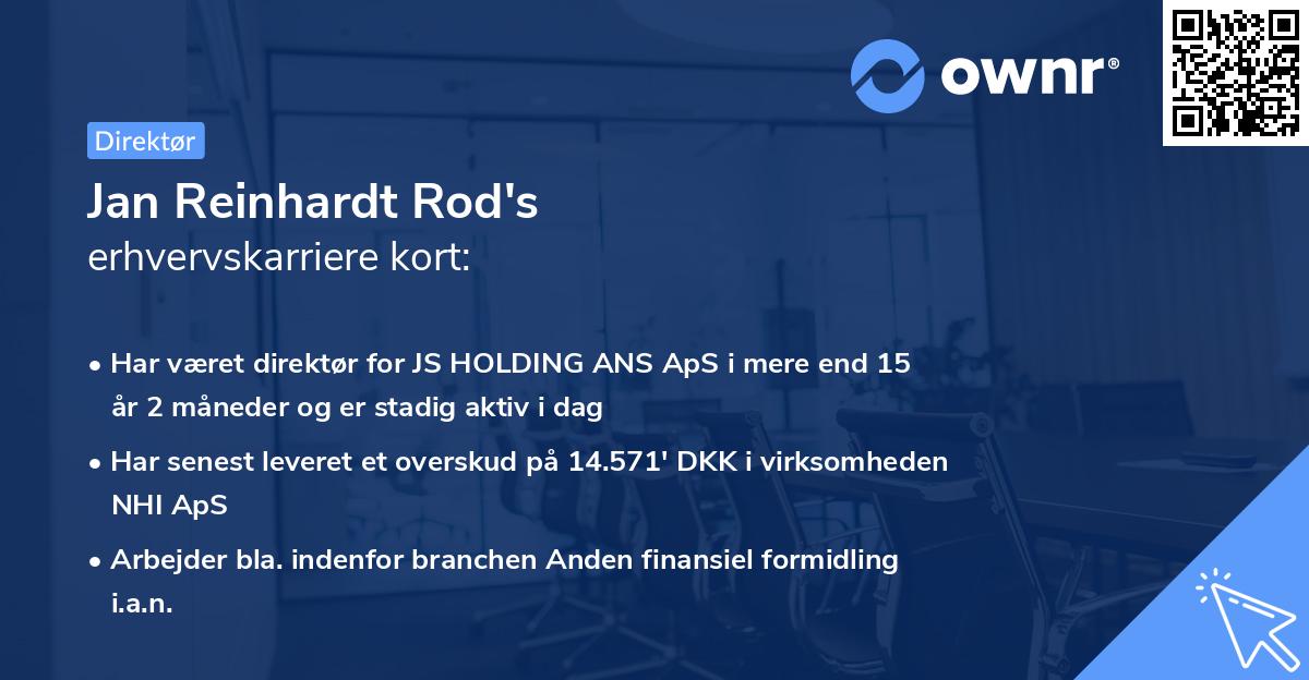 Jan Reinhardt Rod's erhvervskarriere kort