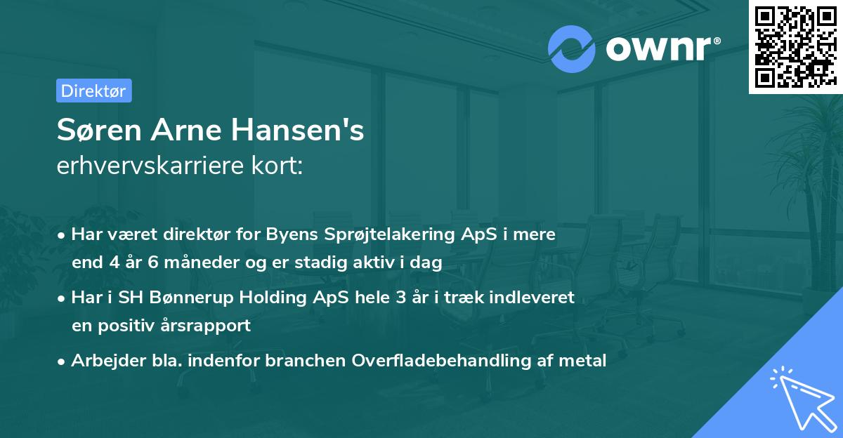Søren Arne Hansen's erhvervskarriere kort