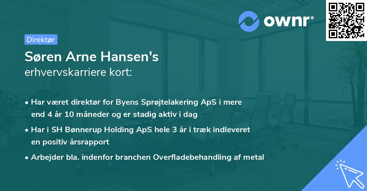 Søren Arne Hansen's erhvervskarriere kort