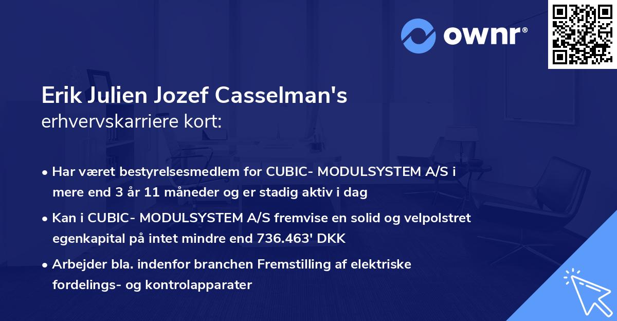 Erik Julien Jozef Casselman's erhvervskarriere kort
