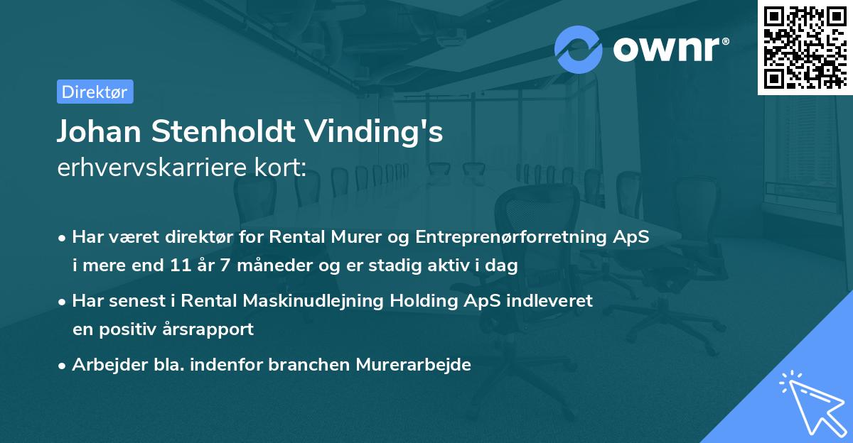 Johan Stenholdt Vinding's erhvervskarriere kort