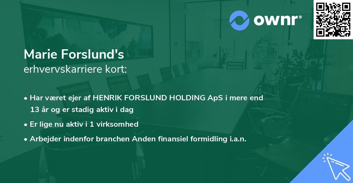 Marie Forslund's erhvervskarriere kort