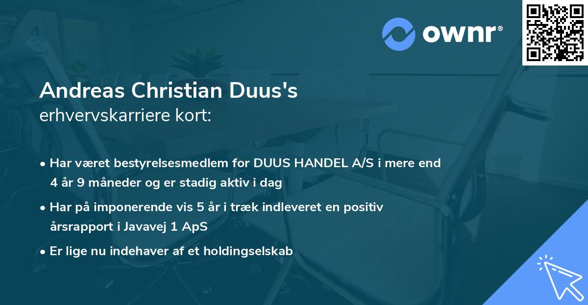 Andreas Christian Duus's erhvervskarriere kort