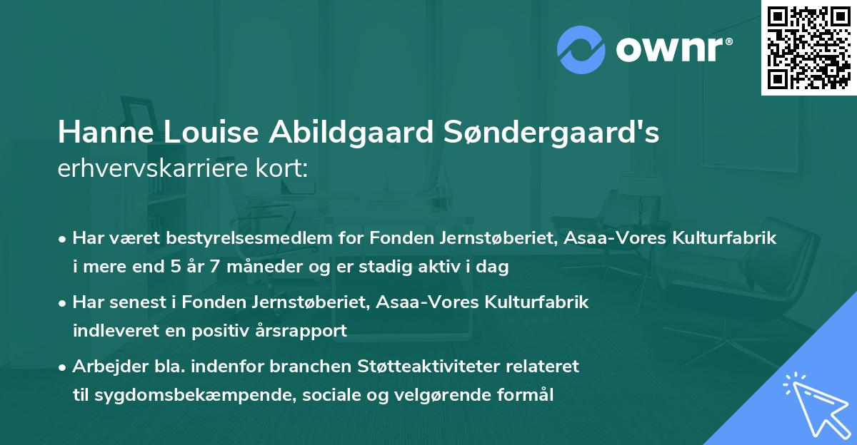 Hanne Louise Abildgaard Søndergaard's erhvervskarriere kort