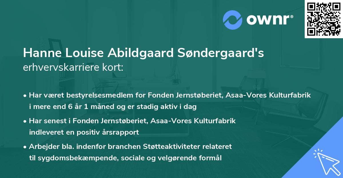 Hanne Louise Abildgaard Søndergaard's erhvervskarriere kort