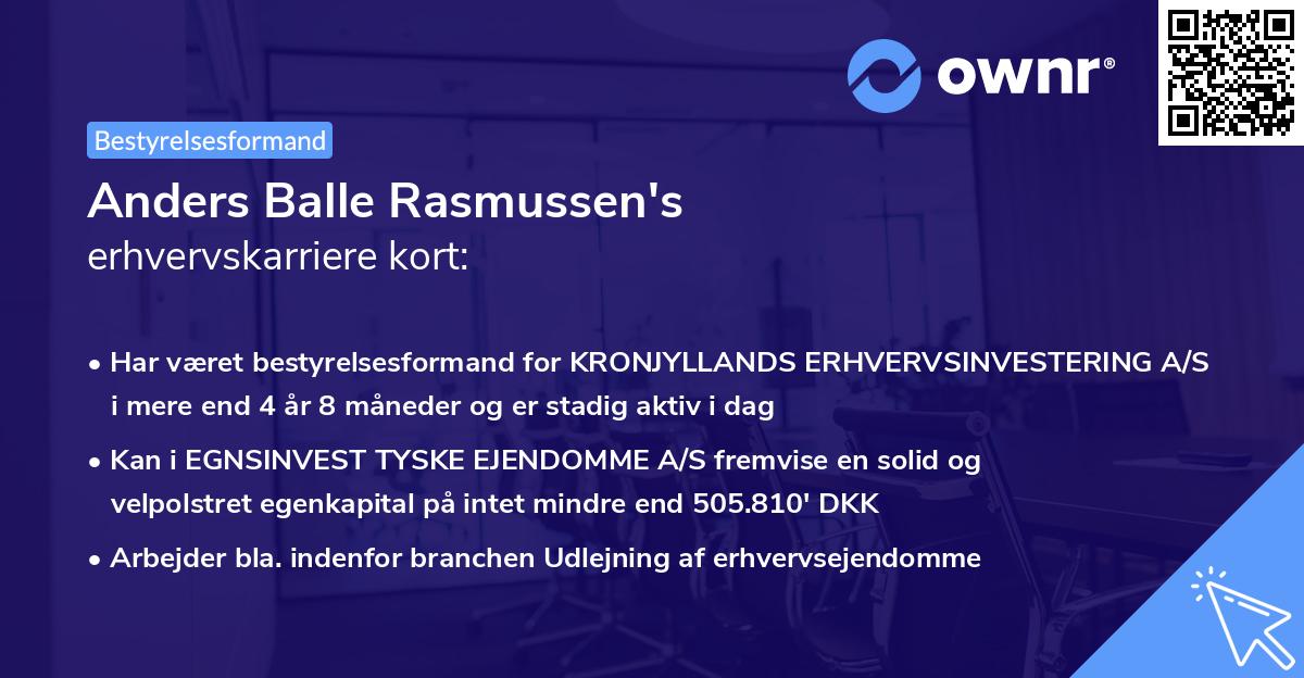 Anders Balle Rasmussen's erhvervskarriere kort