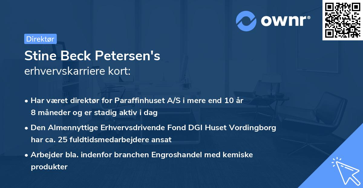 Stine Beck Petersen's erhvervskarriere kort