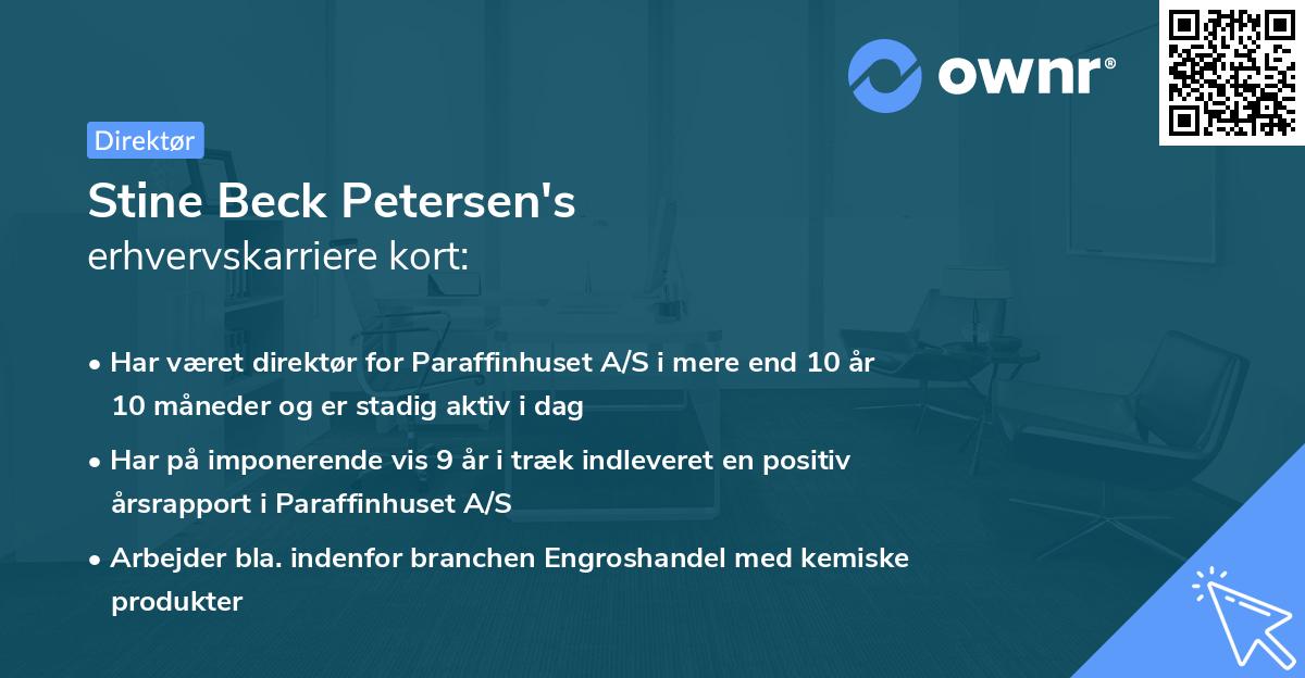 Stine Beck Petersen's erhvervskarriere kort