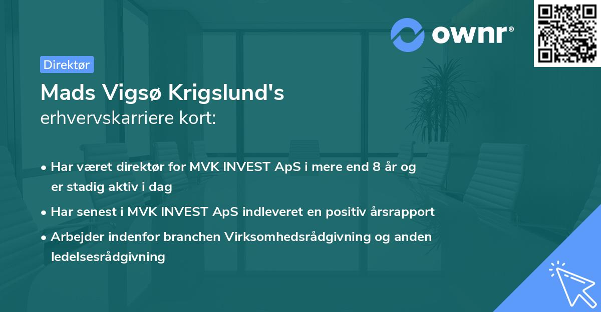 Mads Vigsø Krigslund's erhvervskarriere kort