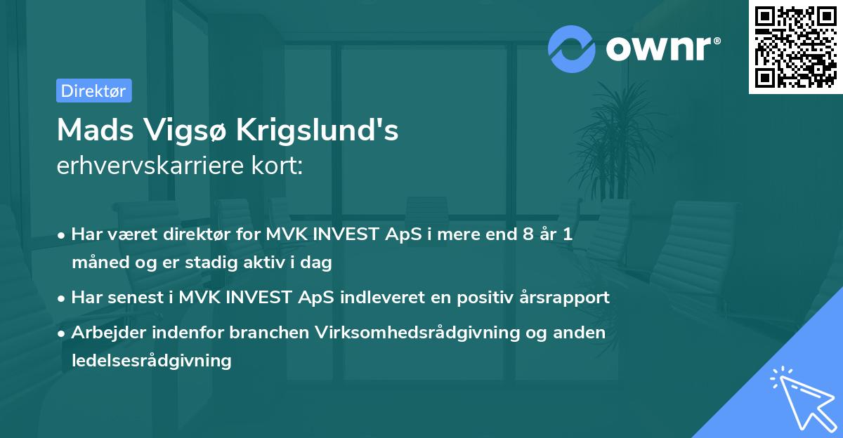 Mads Vigsø Krigslund's erhvervskarriere kort