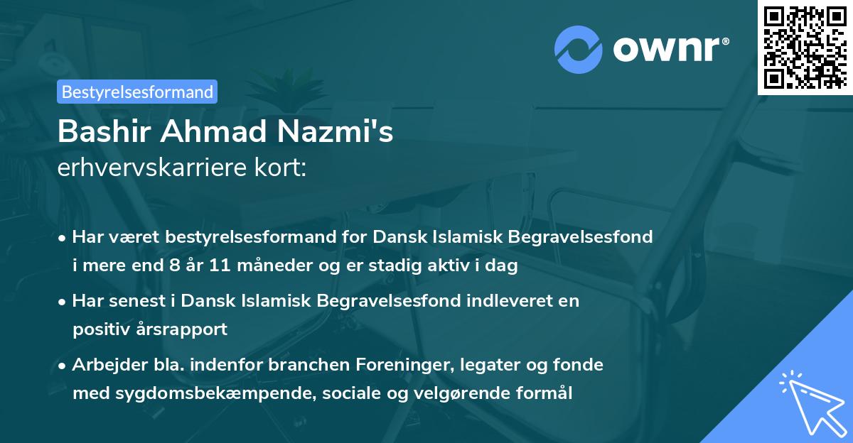 Bashir Ahmad Nazmi's erhvervskarriere kort