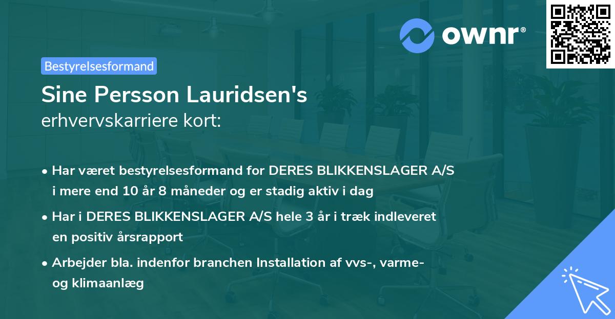 Sine Persson Lauridsen's erhvervskarriere kort