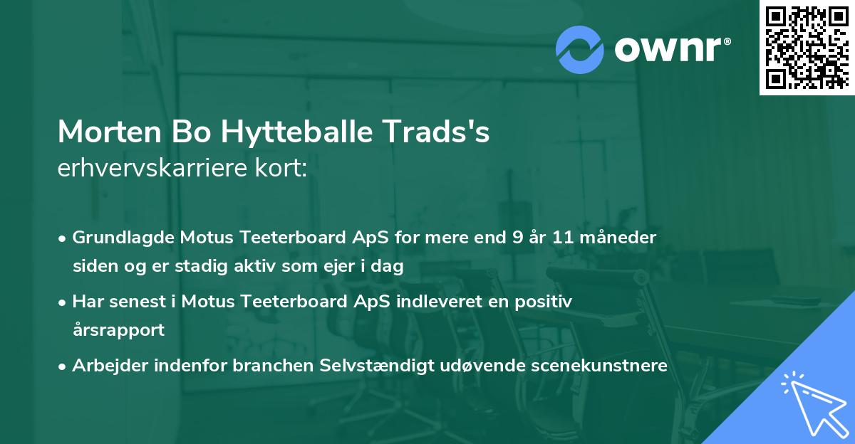 Morten Bo Hytteballe Trads's erhvervskarriere kort