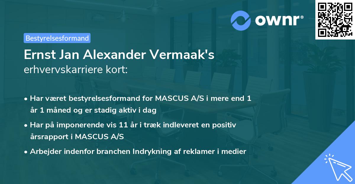 Ernst Jan Alexander Vermaak's erhvervskarriere kort