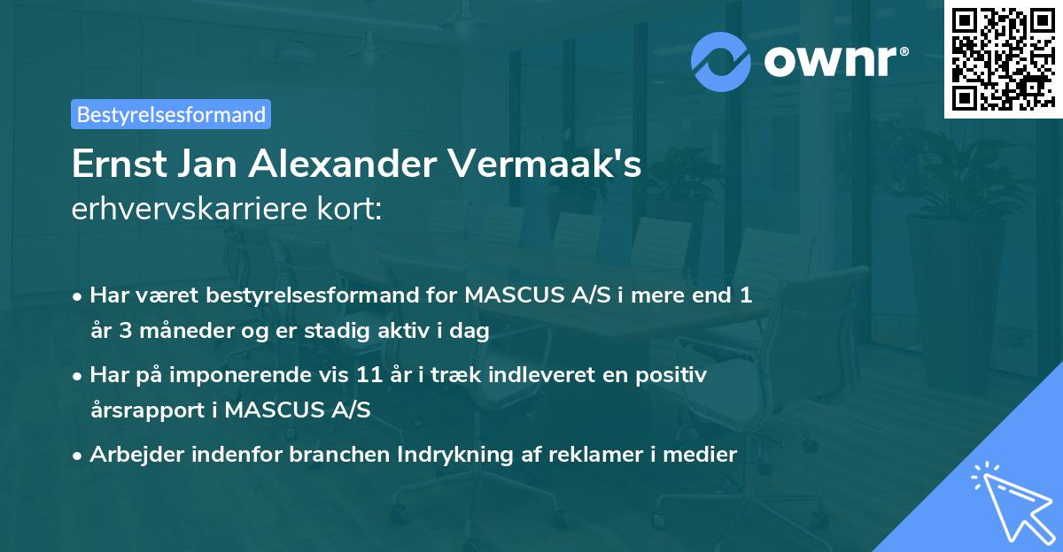 Ernst Jan Alexander Vermaak's erhvervskarriere kort