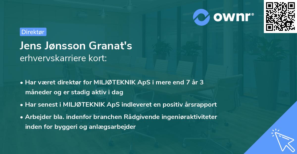 Jens Jønsson Granat's erhvervskarriere kort