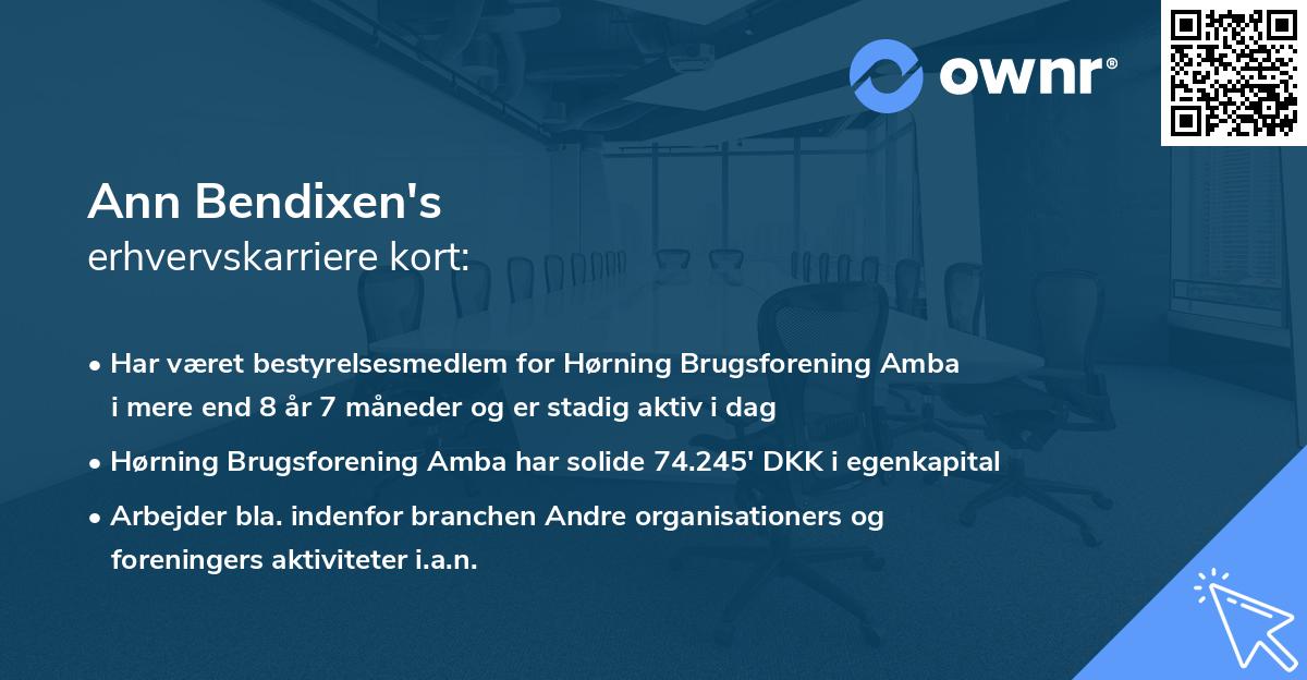 Ann Bendixen's erhvervskarriere kort