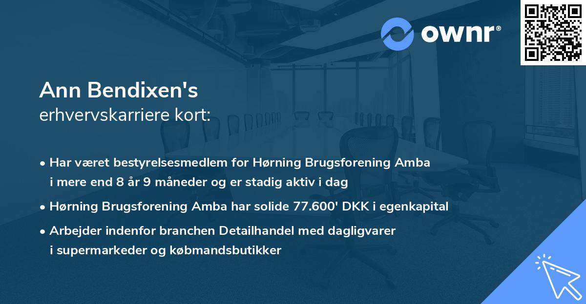 Ann Bendixen's erhvervskarriere kort