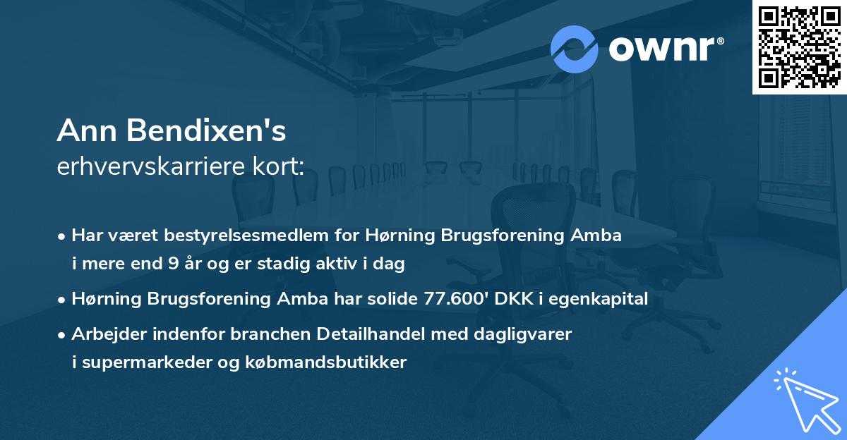 Ann Bendixen's erhvervskarriere kort