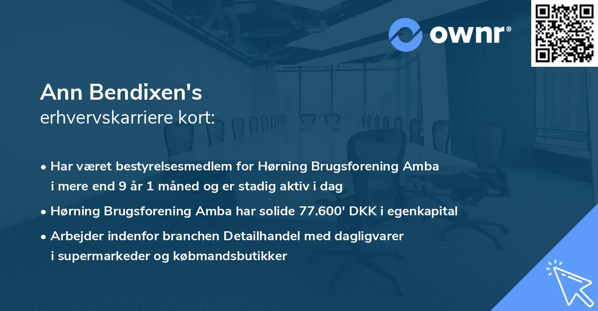 Ann Bendixen's erhvervskarriere kort