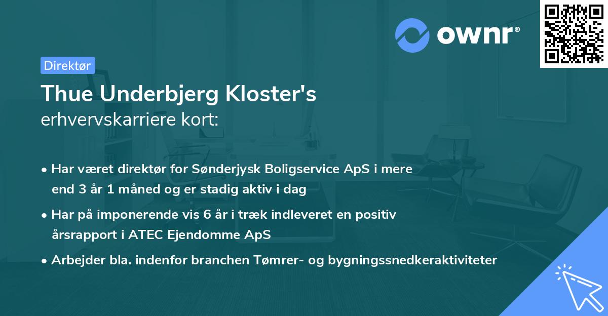 Thue Underbjerg Kloster's erhvervskarriere kort