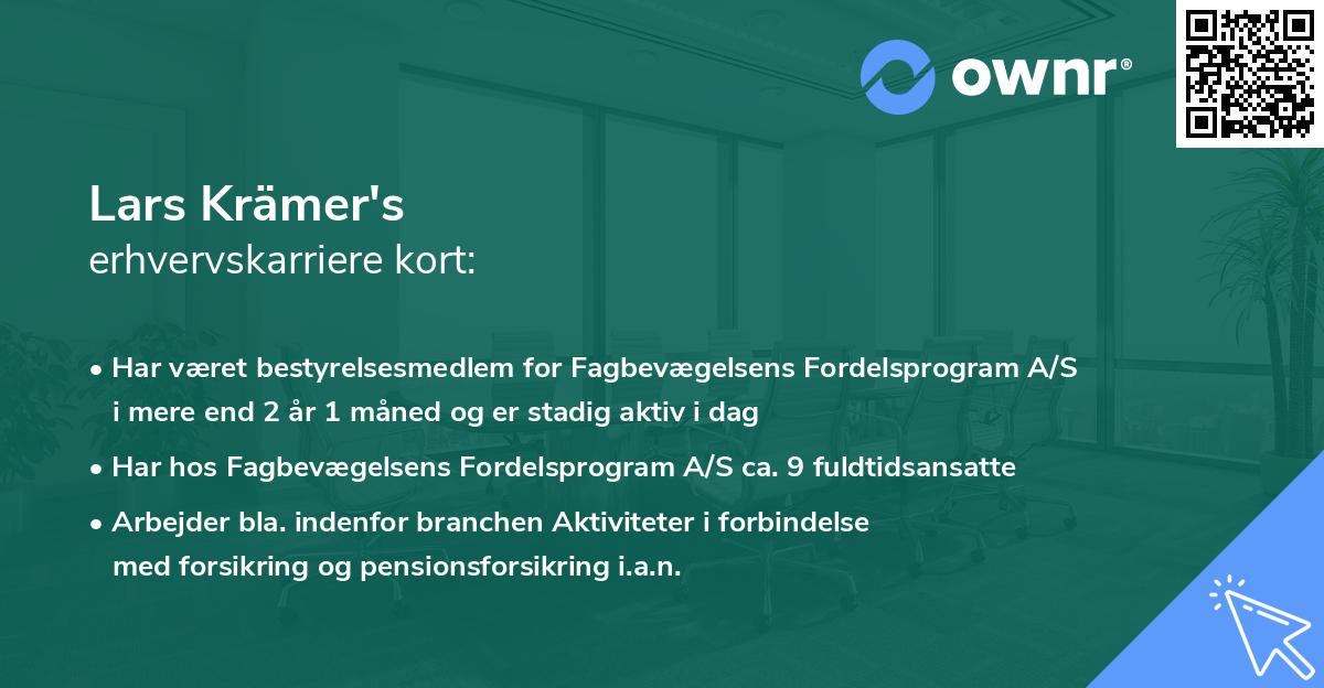 Lars Krämer's erhvervskarriere kort