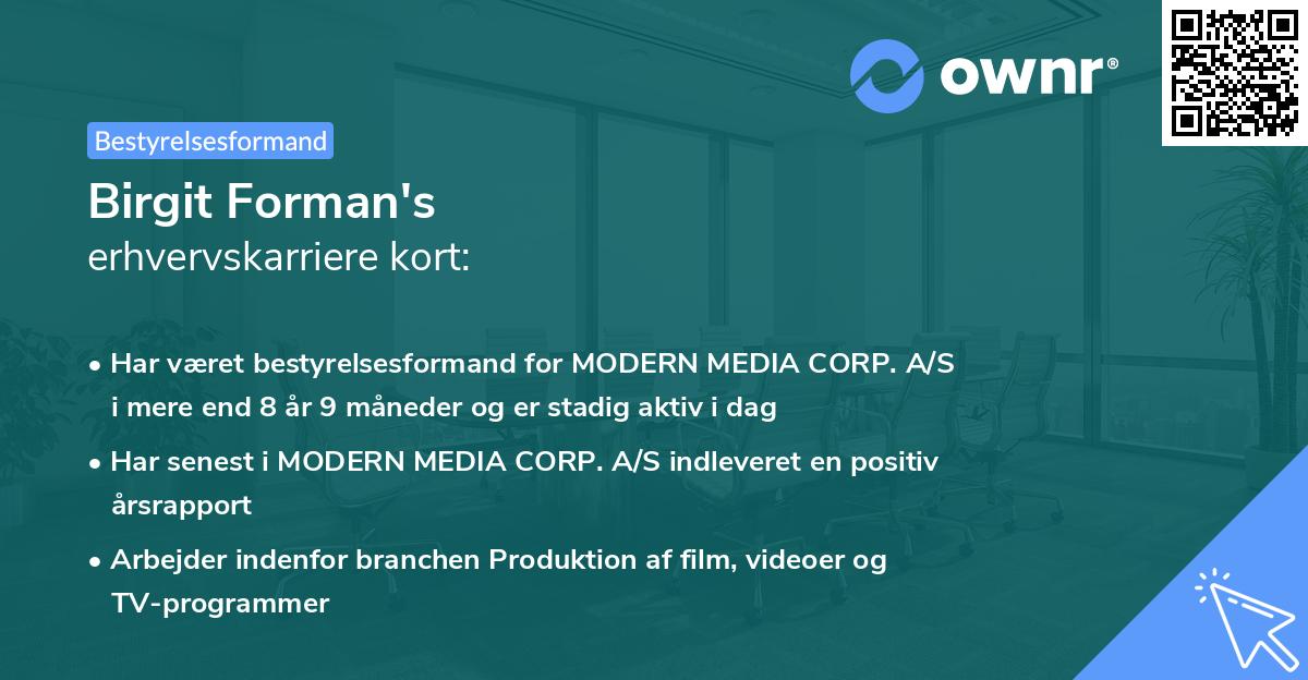 Birgit Forman's erhvervskarriere kort
