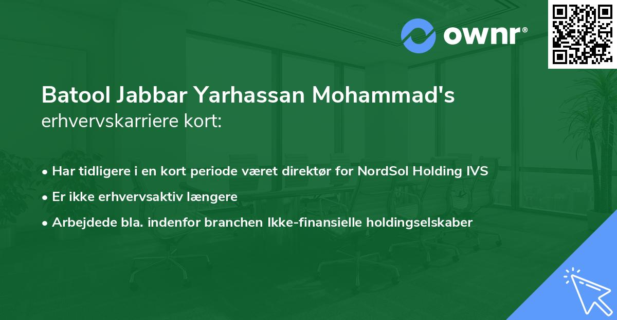 Batool Jabbar Yarhassan Mohammad's erhvervskarriere kort