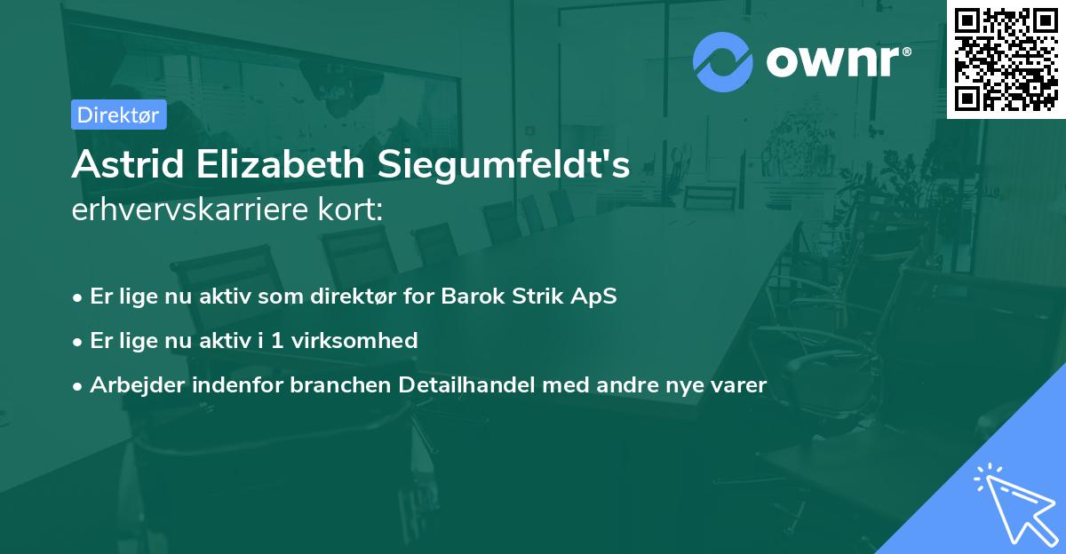 Astrid Elizabeth Siegumfeldt's erhvervskarriere kort