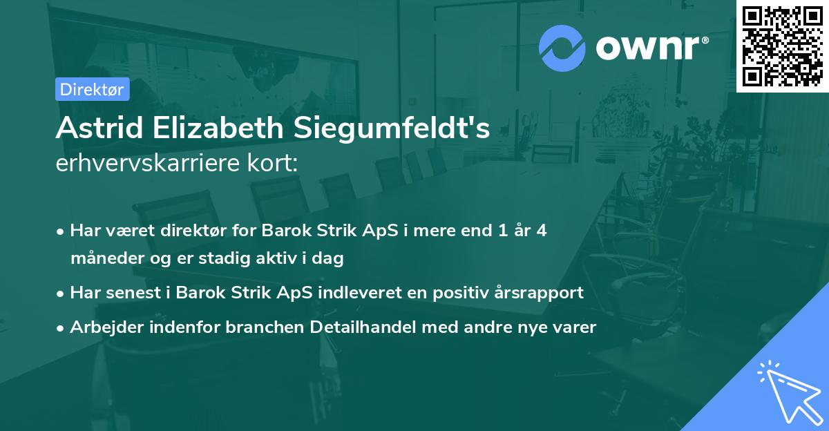 Astrid Elizabeth Siegumfeldt's erhvervskarriere kort