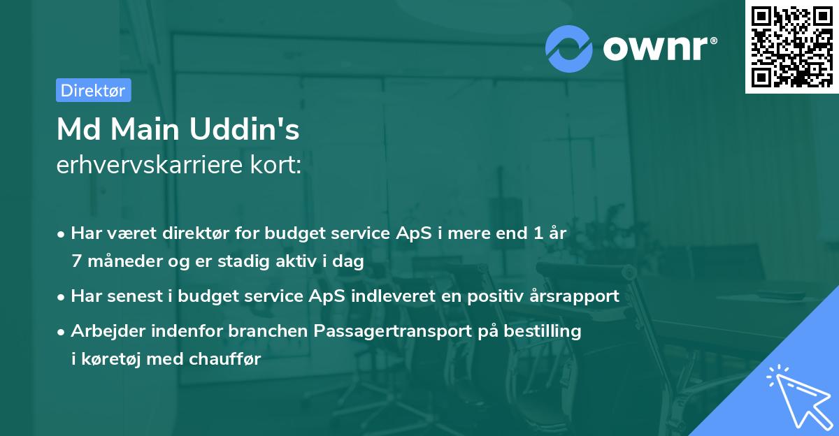 Md Main Uddin's erhvervskarriere kort