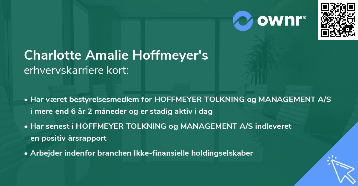 Charlotte Amalie Hoffmeyer's erhvervskarriere kort