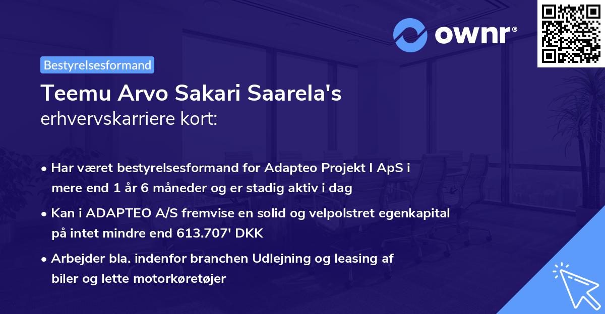 Teemu Arvo Sakari Saarela's erhvervskarriere kort