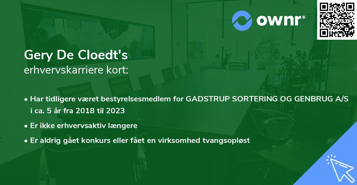 Gery De Cloedt's erhvervskarriere kort