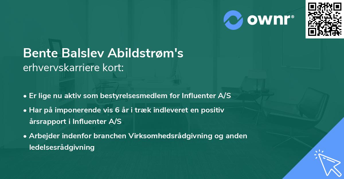 Bente Balslev Abildstrøm's erhvervskarriere kort