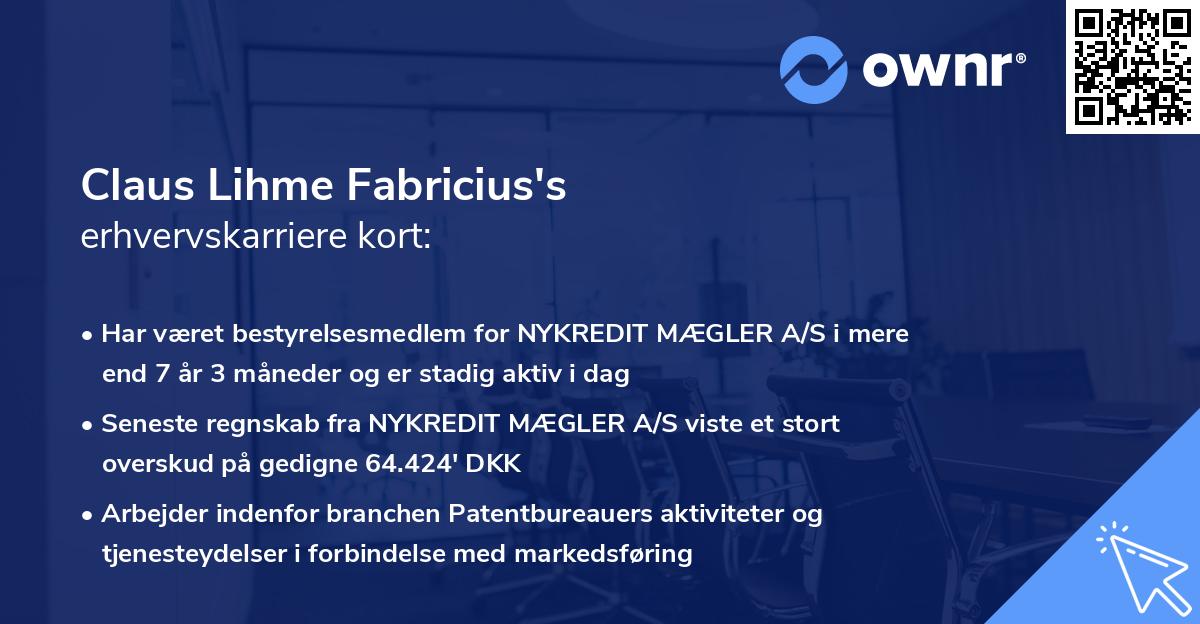 Claus Lihme Fabricius's erhvervskarriere kort