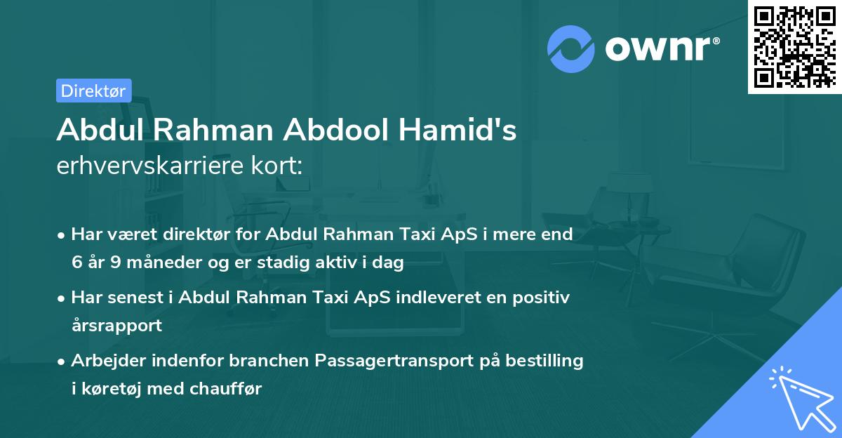 Abdul Rahman Abdool Hamid's erhvervskarriere kort