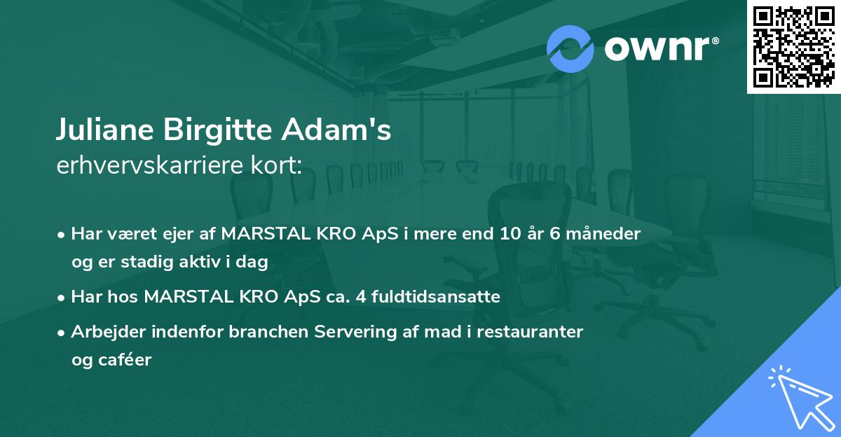 Juliane Birgitte Adam's erhvervskarriere kort