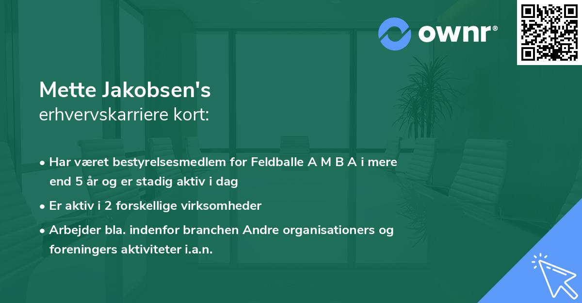 Mette Jakobsen's erhvervskarriere kort