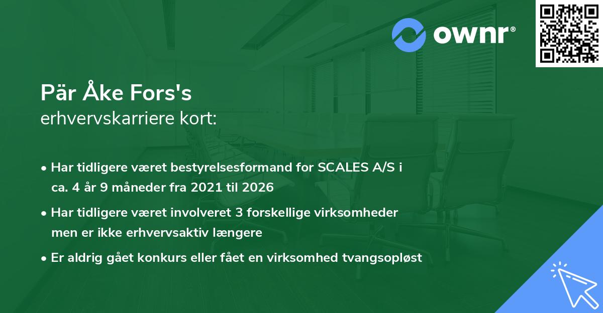 Pär Åke Fors's erhvervskarriere kort