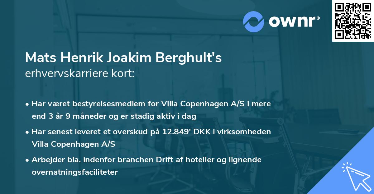 Mats Henrik Joakim Berghult's erhvervskarriere kort