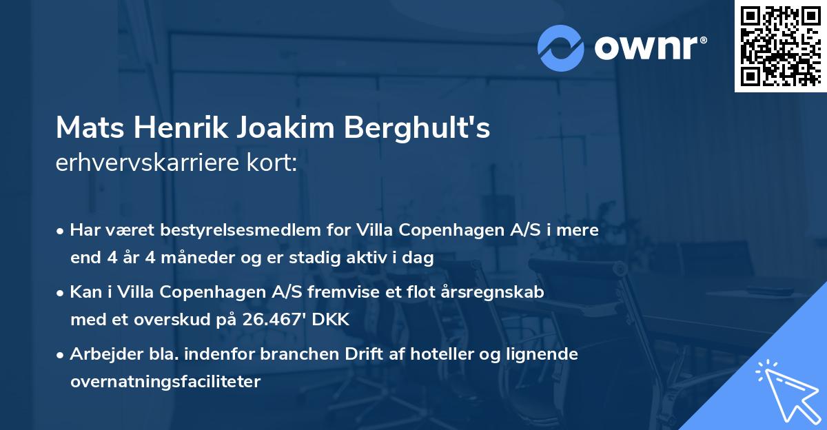 Mats Henrik Joakim Berghult's erhvervskarriere kort