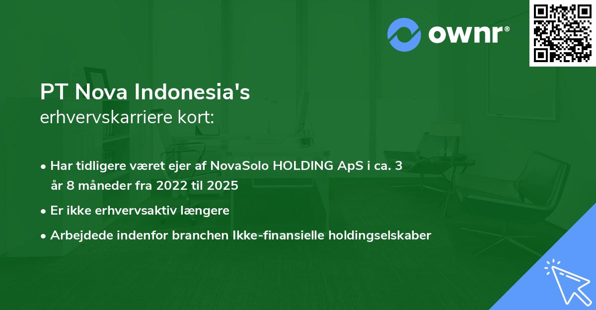 PT Nova Indonesia's erhvervskarriere kort