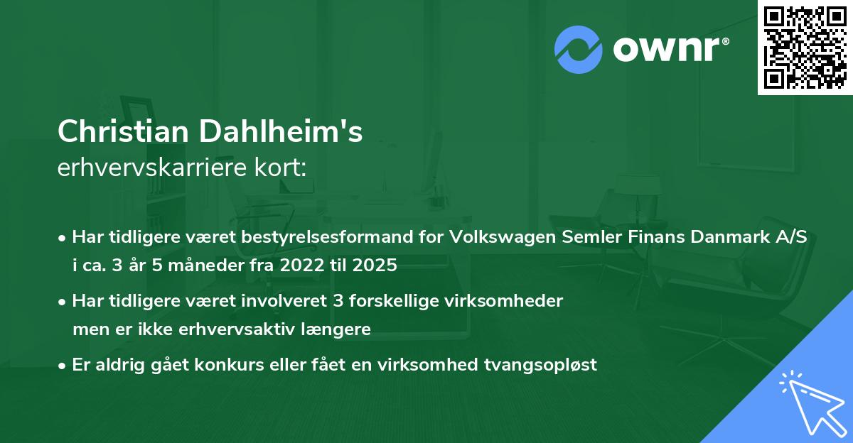 Christian Dahlheim's erhvervskarriere kort