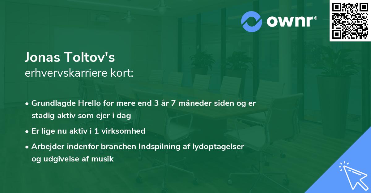 Jonas Toltov's erhvervskarriere kort