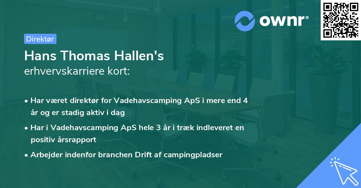 Hans Thomas Hallen's erhvervskarriere kort