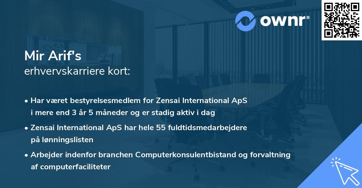 Mir Arif's erhvervskarriere kort